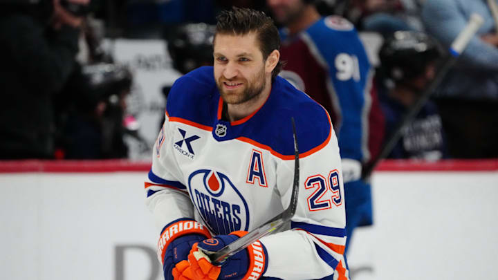 Mar 10, 2026; Denver, Colorado, USA; Edmonton Oilers center Leon Draisaitl (29) before the game against the Colorado Avalanche at Ball Arena. Mandatory Credit: Ron Chenoy-Imagn Images Mar 10, 2026; Denver, Colorado, USA; Edmonton Oilers center Leon Draisaitl (29) before the game against the Colorado Avalanche at Ball Arena. Mandatory Credit: Ron Chenoy-Imagn Images