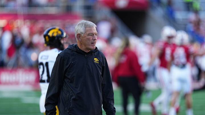 Oct 11, 2025; Madison, Wisconsin, USA; Iowa Hawkeyes head coach Kirk Ferentz looks on during warmups before the game against the Wisconsin Badgers at Camp Randall Stadium. Mandatory Credit: Ross Harried-Imagn Images Oct 11, 2025; Madison, Wisconsin, USA; Iowa Hawkeyes head coach Kirk Ferentz looks on during warmups before the game against the Wisconsin Badgers at Camp Randall Stadium. Mandatory Credit: Ross Harried-Imagn Images