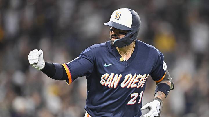 May 22, 2026; San Diego, California, USA; San Diego Padres right fielder Nick Castellanos (21) pumps his fist after hitting a solo home run during the fifth inning against the Athletics at Petco Park. Mandatory Credit: Denis Poroy-Imagn Images May 22, 2026; San Diego, California, USA; San Diego Padres right fielder Nick Castellanos (21) pumps his fist after hitting a solo home run during the fifth inning against the Athletics at Petco Park. Mandatory Credit: Denis Poroy-Imagn Images