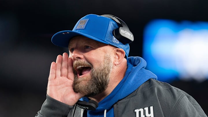 New York Giants head coach Brian Daboll shouts during a Thursday Night Football game between the New York Giants and the Philadelphia Eagles at MetLife Stadium in East Rutherford on Oct. 9, 2025.