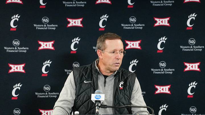 UC Football Head Coach Scott Satterfield speaks at a press conference on Wednesday December 3, 2025.