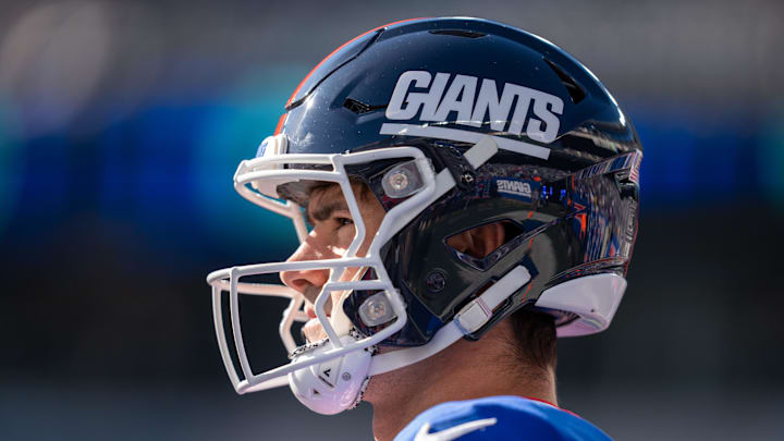 New York Giants quarterback Daniel Jones (8) warms up prior to the start of the game between the New York Giants and the Washington Commanders at MetLife Stadium in East Rutherford on Sunday, Nov. 3, 2024.
