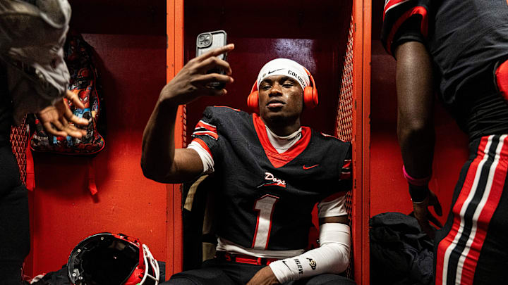 Brandon wide receiver Preston Ashley (1) looks at his phone before a high school football game between Petal and Brandon at Bulldog Stadium in Brandon, Miss., on Friday, Oct. 17, 2025. Petal defeated Brandon 27-21. Brandon wide receiver Preston Ashley (1) looks at his phone before a high school football game between Petal and Brandon at Bulldog Stadium in Brandon, Miss., on Friday, Oct. 17, 2025. Petal defeated Brandon 27-21.