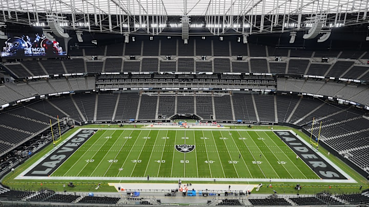 Oct 27, 2024; Paradise, Nevada, USA; A general overall view of any empty Allegiant Stadium. Mandatory Credit: Kirby Lee-Imagn Images