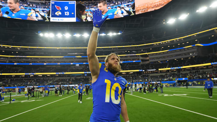 Dec 28, 2024; Inglewood, California, USA; Los Angeles Rams wide receiver Cooper Kupp (10) leaves the field after the game against the Arizona Cardinals at SoFi Stadium. Mandatory Credit: Kirby Lee-Imagn Images Dec 28, 2024; Inglewood, California, USA; Los Angeles Rams wide receiver Cooper Kupp (10) leaves the field after the game against the Arizona Cardinals at SoFi Stadium. Mandatory Credit: Kirby Lee-Imagn Images