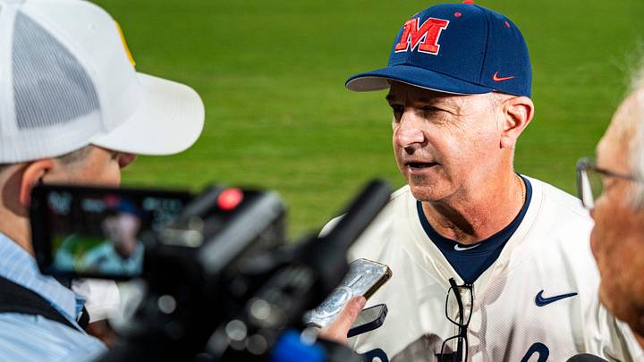 Ole Miss head coach Mike Bianco talks with members of the press after a college baseball game between Ole Miss and Southern Miss at Trustmark Park in Pearl, Miss., on Tuesday, April 14, 2026. Ole Miss defeated Southern Miss 10-3. Ole Miss head coach Mike Bianco talks with members of the press after a college baseball game between Ole Miss and Southern Miss at Trustmark Park in Pearl, Miss., on Tuesday, April 14, 2026. Ole Miss defeated Southern Miss 10-3.