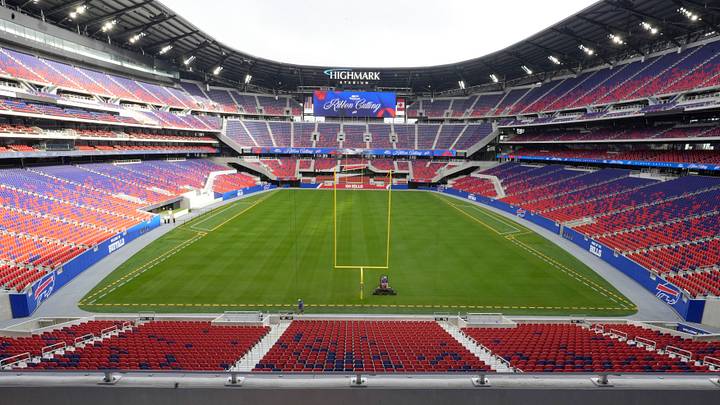 A look out from the end zone in the 200 level of the new Highmark Stadium, home of the Buffalo Bills, during a media tour of the facility Tuesday, June 23, 2026 in Orchard Park.