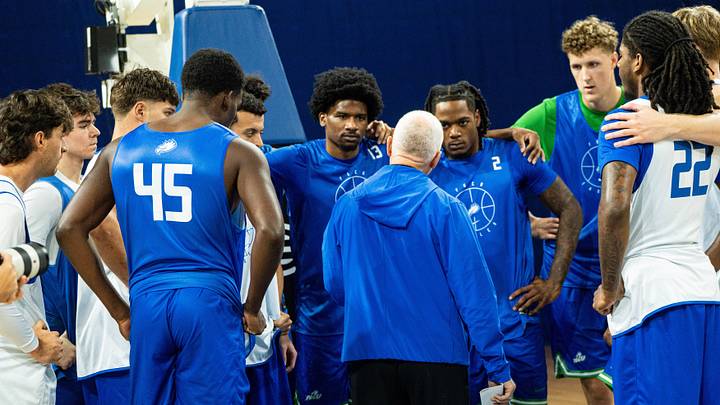 Pat Chambers, head coach of the Florida Gulf Coast University men’s basketball team coaches during the first practice of the season at Alico Arena on Monday, Sept. 21, 2026.