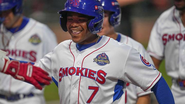 Knoxville infielder BJ Murray Jr. (7) celebrates after hitting a grand slam in the eighth inning during a minor league baseball game between the Knoxville Smokies and Chattanooga Lookouts at Covenant Health Park in Knoxville, Tenn., on June 3, 2025. Knoxville infielder BJ Murray Jr. (7) celebrates after hitting a grand slam in the eighth inning during a minor league baseball game between the Knoxville Smokies and Chattanooga Lookouts at Covenant Health Park in Knoxville, Tenn., on June 3, 2025.