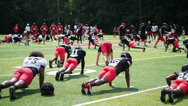 UC Bearcats train at the Bearcats Fall Camp at Higher Ground in Indiana on Friday August 11, 2023. UC Bearcats train at the Bearcats Fall Camp at Higher Ground in Indiana on Friday August 11, 2023.
