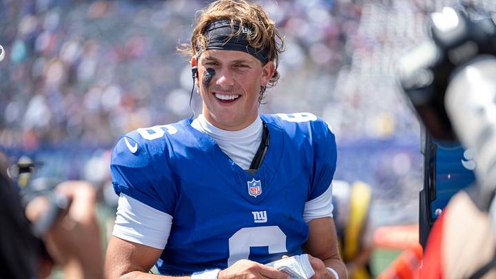New York Giants quarterback Jaxson Dart (6) walks off the field at halftime during a preseason opening game between the New York Giants and Minnesota Vikings on Saturday, Aug. 15, 2026, at MetLife Stadium in East Rutherford, NJ. New York Giants quarterback Jaxson Dart (6) walks off the field at halftime during a preseason opening game between the New York Giants and Minnesota Vikings on Saturday, Aug. 15, 2026, at MetLife Stadium in East Rutherford, NJ.