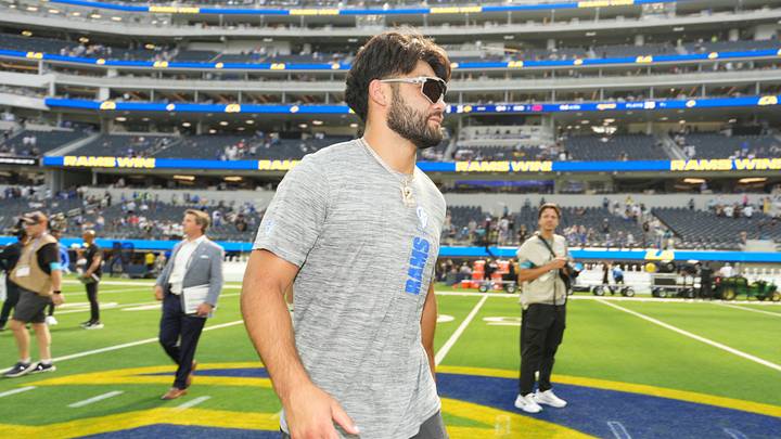 Aug 22, 2026; Inglewood, California, USA; Los Angeles Rams wide receiver Puka Nacua (12) leaves the field after the game against the New Orleans Saints at SoFi Stadium. Mandatory Credit: Kirby Lee-Imagn Images