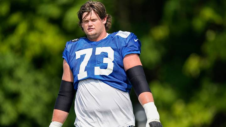 Indianapolis Colts offensive tackle Blake Freeland (73) walks onto the field Monday, Aug. 11, 2025, during Indianapolis Colts Training Camp at Grand Park in Westfield. Indianapolis Colts offensive tackle Blake Freeland (73) walks onto the field Monday, Aug. 11, 2025, during Indianapolis Colts Training Camp at Grand Park in Westfield.
