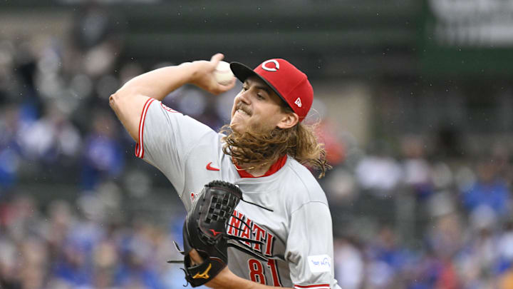 Sep 28, 2024; Chicago, Illinois, USA; Cincinnati Reds pitcher Rhett Lowder (81) delivers against the Chicago Cubs during the first inning at Wrigley Field. Mandatory Credit: Matt Marton-Imagn Images Sep 28, 2024; Chicago, Illinois, USA; Cincinnati Reds pitcher Rhett Lowder (81) delivers against the Chicago Cubs during the first inning at Wrigley Field. Mandatory Credit: Matt Marton-Imagn Images