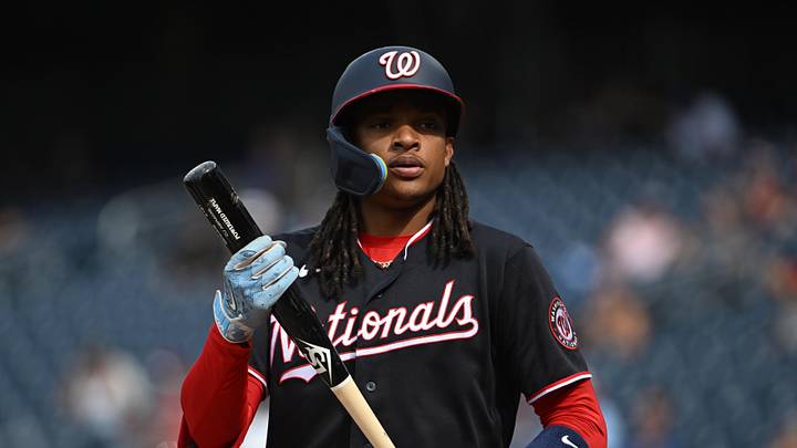 Aug 13, 2026; Washington, District of Columbia, USA; Washington Nationals shortstop CJ Abrams (5) at bat against the Chicago Cubs during the first inning at Nationals Park. Mandatory Credit: Brad Mills-Imagn Images Aug 13, 2026; Washington, District of Columbia, USA; Washington Nationals shortstop CJ Abrams (5) at bat against the Chicago Cubs during the first inning at Nationals Park. Mandatory Credit: Brad Mills-Imagn Images