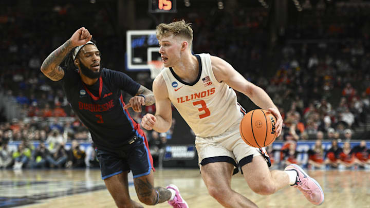 Mar 23, 2024; Omaha, NE, USA; Illinois Fighting Illini forward Marcus Domask (3) dribbles the ball