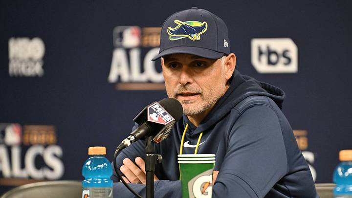 Oct 13, 2026; St. Petersburg, Florida, USA; Tampa Bay Rays manager Kevin Cash (16) speaks to the media after game two of the ALCS against the Cleveland Guardians in the 2026 MLB Playoffs at Tropicana Field. Mandatory Credit: Jonathan Dyer-Imagn Images Oct 13, 2026; St. Petersburg, Florida, USA; Tampa Bay Rays manager Kevin Cash (16) speaks to the media after game two of the ALCS against the Cleveland Guardians in the 2026 MLB Playoffs at Tropicana Field. Mandatory Credit: Jonathan Dyer-Imagn Images