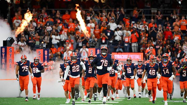 Sep 12, 2026; Syracuse, New York, USA; Syracuse Orange players take the field prior to the game against the California Golden Bears at the JMA Wireless Dome. Mandatory Credit: Rich Barnes-Imagn Images Sep 12, 2026; Syracuse, New York, USA; Syracuse Orange players take the field prior to the game against the California Golden Bears at the JMA Wireless Dome. Mandatory Credit: Rich Barnes-Imagn Images