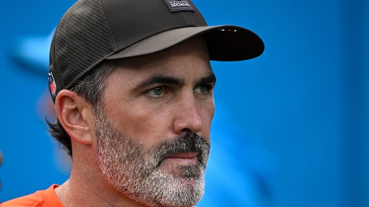 Aug 8, 2025; Charlotte, North Carolina, USA; Cleveland Browns head coach Kevin Stefanski before the game at Bank of America Stadium. Mandatory Credit: Bob Donnan-Imagn Images