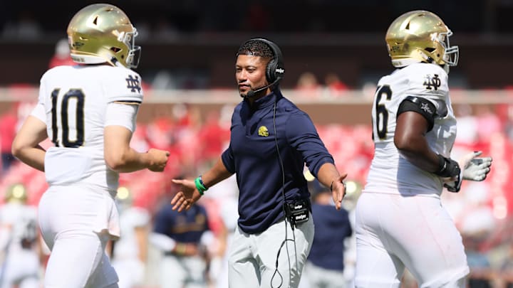 Notre Dame Fighting Irish head coach Marcus Freeman. Notre Dame Fighting Irish head coach Marcus Freeman.