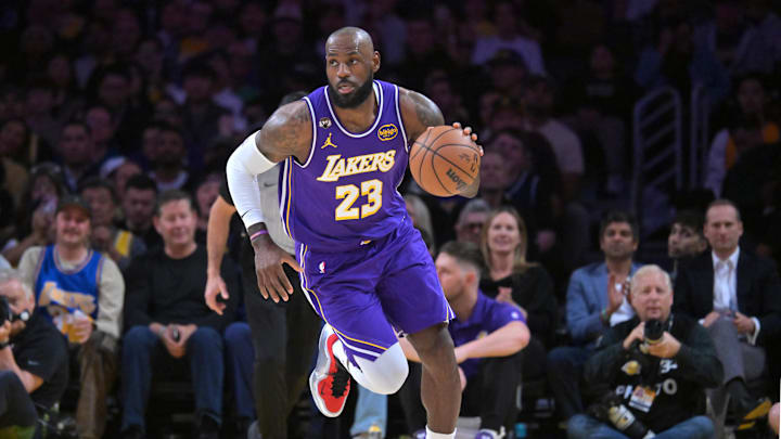 Feb 12, 2026; Los Angeles, California, USA; Los Angeles Lakers forward LeBron James (23) handles the ball in the first half against the Dallas Mavericks at Crypto.com Arena. Mandatory Credit: Jayne Kamin-Oncea-Imagn Images Feb 12, 2026; Los Angeles, California, USA; Los Angeles Lakers forward LeBron James (23) handles the ball in the first half against the Dallas Mavericks at Crypto.com Arena. Mandatory Credit: Jayne Kamin-Oncea-Imagn Images