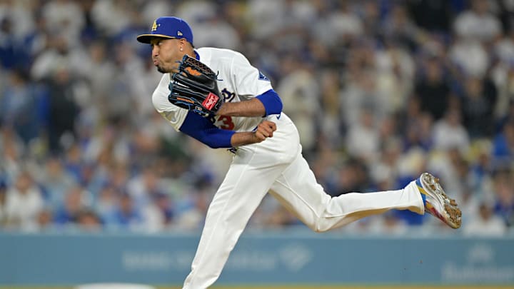 Mar 27, 2026; Los Angeles, California, USA; Los Angeles Dodgers pitcher Edwin Diaz (3) delivers to the plate as he earns a save in the ninth inning against the Arizona Diamondbacks at Dodger Stadium. Mandatory Credit: Jayne Kamin-Oncea-Imagn Images Mar 27, 2026; Los Angeles, California, USA; Los Angeles Dodgers pitcher Edwin Diaz (3) delivers to the plate as he earns a save in the ninth inning against the Arizona Diamondbacks at Dodger Stadium. Mandatory Credit: Jayne Kamin-Oncea-Imagn Images