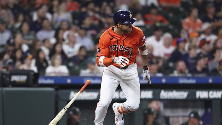 Jun 5, 2026; Houston, Texas, USA; Houston Astros shortstop Jeremy Pena (3) hits a single during the first inning against the Athletics at Daikin Park. Mandatory Credit: Troy Taormina-Imagn Images Jun 5, 2026; Houston, Texas, USA; Houston Astros shortstop Jeremy Pena (3) hits a single during the first inning against the Athletics at Daikin Park. Mandatory Credit: Troy Taormina-Imagn Images