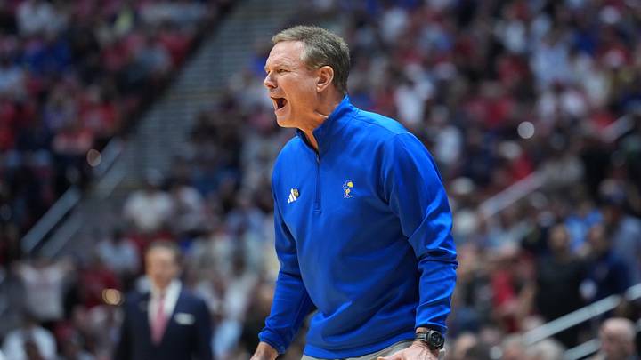 Mar 22, 2026; San Diego, CA, USA; Kansas Jayhawks head coach Bill Self reacts in the second half against the St. John's Red Storm during a second round game of the men's 2026 NCAA Tournament at Viejas Arena. Mandatory Credit: Kirby Lee-Imagn Images Mar 22, 2026; San Diego, CA, USA; Kansas Jayhawks head coach Bill Self reacts in the second half against the St. John's Red Storm during a second round game of the men's 2026 NCAA Tournament at Viejas Arena. Mandatory Credit: Kirby Lee-Imagn Images