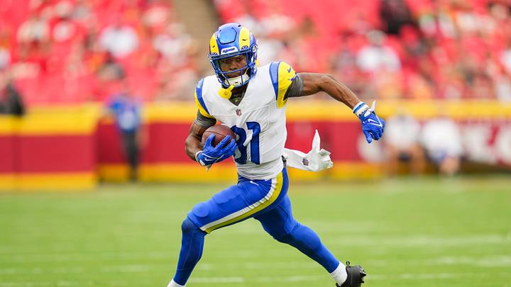 Aug 15, 2026; Kansas City, Missouri, USA; Los Angeles Rams wide receiver Brennan Presley (81) runs with the ball during the second half against the Kansas City Chiefs at Arrowhead Stadium. Mandatory Credit: Jay Biggerstaff-Imagn Images Aug 15, 2026; Kansas City, Missouri, USA; Los Angeles Rams wide receiver Brennan Presley (81) runs with the ball during the second half against the Kansas City Chiefs at Arrowhead Stadium. Mandatory Credit: Jay Biggerstaff-Imagn Images