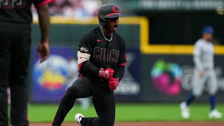 Sep 18, 2026; Cincinnati, Ohio, USA; Cincinnati Reds outfielder Carlos Jorge (38) reacts after hitting a triple against the Chicago Cubs in the first inning at Great American Ball Park. Mandatory Credit: Aaron Doster-Imagn Images Sep 18, 2026; Cincinnati, Ohio, USA; Cincinnati Reds outfielder Carlos Jorge (38) reacts after hitting a triple against the Chicago Cubs in the first inning at Great American Ball Park. Mandatory Credit: Aaron Doster-Imagn Images