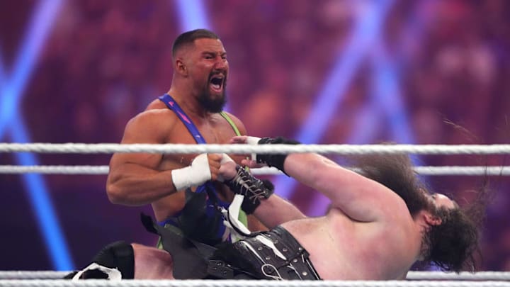 Jan 27, 2024; St. Petersburg, FL, USA; Bron Breakker attacks Ivar during the Men   s Royal Rumble