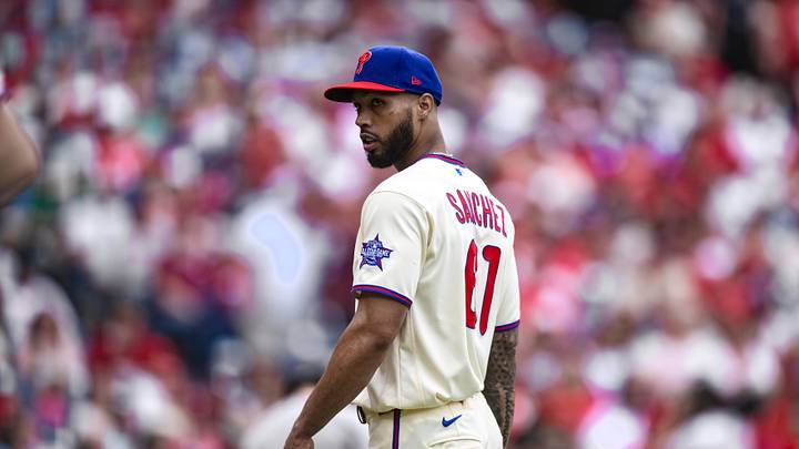 May 10, 2026; Philadelphia, Pennsylvania, USA; Philadelphia Phillies pitcher Cristopher Sánchez (61) during the fourth inning against the Colorado Rockies at Citizens Bank Park. Mandatory Credit: John Jones-Imagn Images