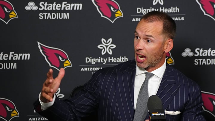 Jonathan Gannon speaks about Walter Nolen during a news conference inside the Arizona Cardinals training facility.