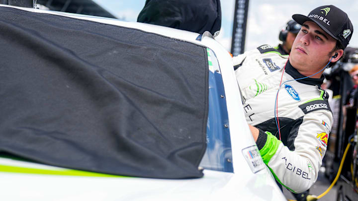 NASCAR Xfinity Series driver Sam Mayer (41) climbs into his car Saturday, July 26, 2025, during qualifying for the Pennzoil 250 at Indianapolis Motor Speedway. NASCAR Xfinity Series driver Sam Mayer (41) climbs into his car Saturday, July 26, 2025, during qualifying for the Pennzoil 250 at Indianapolis Motor Speedway.