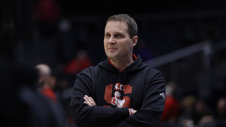 Mar 16, 2026; Dayton, OH, USA; NC State Wolfpack head coach Will Wade walks the court during a practice session ahead of the first four of the men's 2026 NCAA Tournament at University of Dayton Arena. Mandatory Credit: Rick Osentoski-Imagn Images