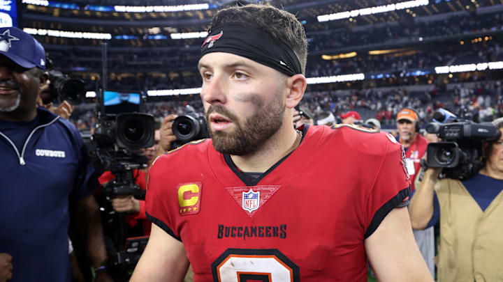 Dec 22, 2024; Arlington, Texas, USA; Tampa Bay Buccaneers quarterback Baker Mayfield (6) walks off the field after the game against the Dallas Cowboys at AT&T Stadium. Mandatory Credit: Tim Heitman-Imagn Images Dec 22, 2024; Arlington, Texas, USA; Tampa Bay Buccaneers quarterback Baker Mayfield (6) walks off the field after the game against the Dallas Cowboys at AT&T Stadium. Mandatory Credit: Tim Heitman-Imagn Images