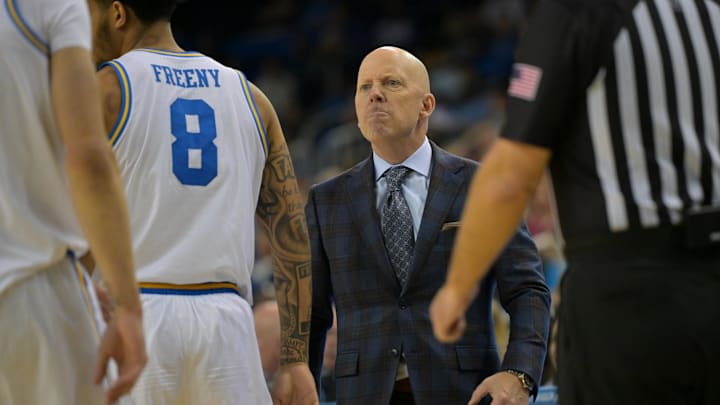 Jan 10, 2026; Los Angeles, California, USA;  UCLA Bruins head coach Mick Cronin reacts after a play in the second half against the Maryland Terrapins at Pauley Pavilion presented by Wescom Financial. Mandatory Credit: Jayne Kamin-Oncea-Imagn Images
