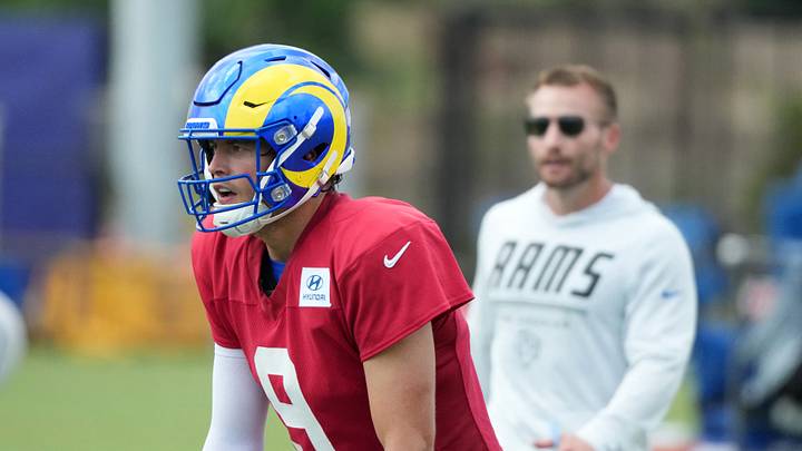 Aug 11, 2026; Woodland Hills, CA, USA; Los Angeles Rams quarterback Matthew Stafford (9) prepares to take the snap as head coach Sean McVay watches during a joint practice against the Dallas Cowboys at the Rams Practice Facility. Mandatory Credit: Kirby Lee-Imagn Images Aug 11, 2026; Woodland Hills, CA, USA; Los Angeles Rams quarterback Matthew Stafford (9) prepares to take the snap as head coach Sean McVay watches during a joint practice against the Dallas Cowboys at the Rams Practice Facility. Mandatory Credit: Kirby Lee-Imagn Images
