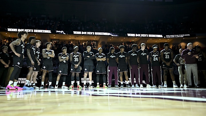 Mar 4, 2025; College Station, Texas, USA; Texas A&M Aggies head coach Buzz Williams honors guard Wade Taylor IV after the game against the Auburn Tigers at Reed Arena. Credit: Maria Lysaker-Imagn Images Mar 4, 2025; College Station, Texas, USA; Texas A&M Aggies head coach Buzz Williams honors guard Wade Taylor IV after the game against the Auburn Tigers at Reed Arena. Credit: Maria Lysaker-Imagn Images