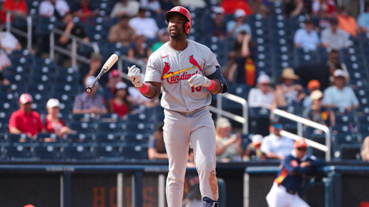 Feb 22, 2026; West Palm Beach, Florida, USA; St. Louis Cardinals right fielder Jordan Walker (18) walks against the Houston Astros during the fifth inning at CACTI Park of the Palm Beaches. Mandatory Credit: Sam Navarro-Imagn Images
