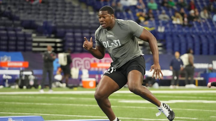 Feb 29, 2024; Indianapolis, IN, USA; Texas Tech defensive lineman Myles Cole (DL31) works out during Feb 29, 2024; Indianapolis, IN, USA; Texas Tech defensive lineman Myles Cole (DL31) works out during