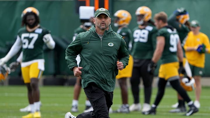 Green Bay Packers linebackers/running game coordinator Anthony Campanile is shown during the team’s minicamp in June.