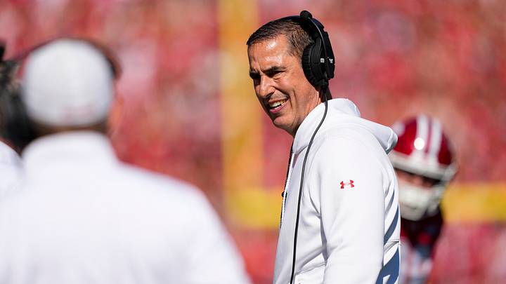 Oct 3, 2026; Madison, Wisconsin, USA;  Wisconsin Badgers head coach Luke Fickell looks on during the third quarter against the Michigan State Spartans at Camp Randall Stadium. Mandatory Credit: Jeff Hanisch-Imagn Images