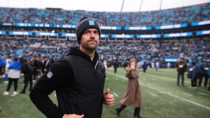 Nov 30, 2025; Charlotte, North Carolina, USA; Carolina Panthers head coach Dave Canales looks on after the game against the Los Angeles Rams at Bank of America Stadium. Mandatory Credit: Scott Kinser-Imagn Images Nov 30, 2025; Charlotte, North Carolina, USA; Carolina Panthers head coach Dave Canales looks on after the game against the Los Angeles Rams at Bank of America Stadium. Mandatory Credit: Scott Kinser-Imagn Images