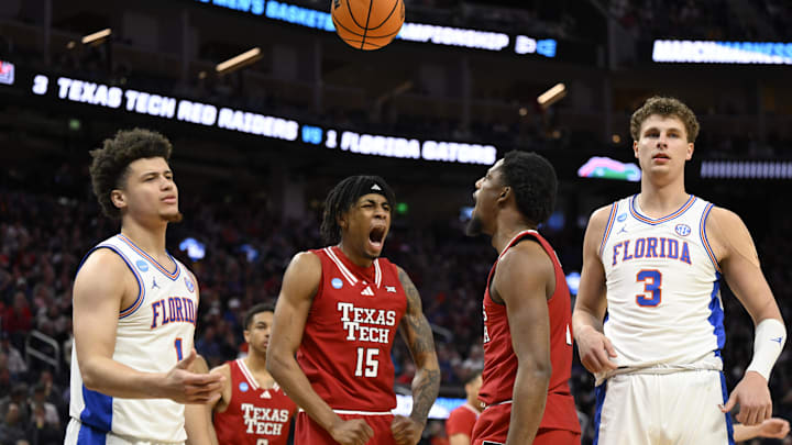 Texas Tech Red Raiders guard Kevin Overton (1) and forward JT Toppin (15) . Mandatory Credit: Eakin Howard-Imagn Images