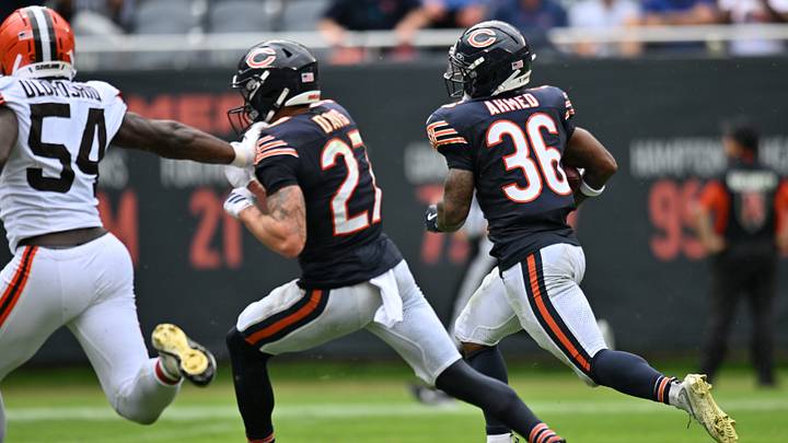 Aug 15, 2026; Chicago, Illinois, USA; Chicago Bears running back Salvon Ahmed (36) runs the ball in for a touchdown against the Cleveland Browns during the second half at Soldier Field. Mandatory Credit: Patrick Gorski-Imagn Images Aug 15, 2026; Chicago, Illinois, USA; Chicago Bears running back Salvon Ahmed (36) runs the ball in for a touchdown against the Cleveland Browns during the second half at Soldier Field. Mandatory Credit: Patrick Gorski-Imagn Images