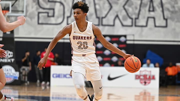 Apr 7, 2023; Washington, DC, USA; Sidwell Friends (DC) guard Acaden Lewis (20) during the first quarter against Corner Canyon (UT) at Georgetown University. Mandatory Credit: Reggie Hildred-USA TODAY Sports