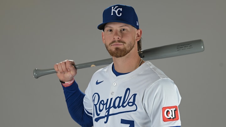 Feb 19, 2025; Surprise, AZ, USA; Kansas City Royals shortstop Bobby Witt Jr. (7) poses for a photo during media day. Mandatory Credit: Jayne Kamin-Oncea-Imagn Images  