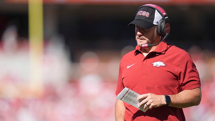 Arkansas football coach Ryan Silverfield watches from the sideline during a college football game against Tennessee at Donald W. Reynolds Razorback Stadium in Fayetteville, Ark., on Oct. 10, 2026. Arkansas football coach Ryan Silverfield watches from the sideline during a college football game against Tennessee at Donald W. Reynolds Razorback Stadium in Fayetteville, Ark., on Oct. 10, 2026.