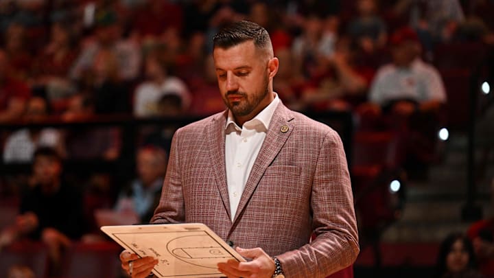 Mar 7, 2026; Tallahassee, Florida, USA; Florida State Seminoles head coach Luke Loucks before the game against the Southern Methodist Mustangs at Donald L. Tucker Center. Mandatory Credit: Melina Myers-Imagn Images
